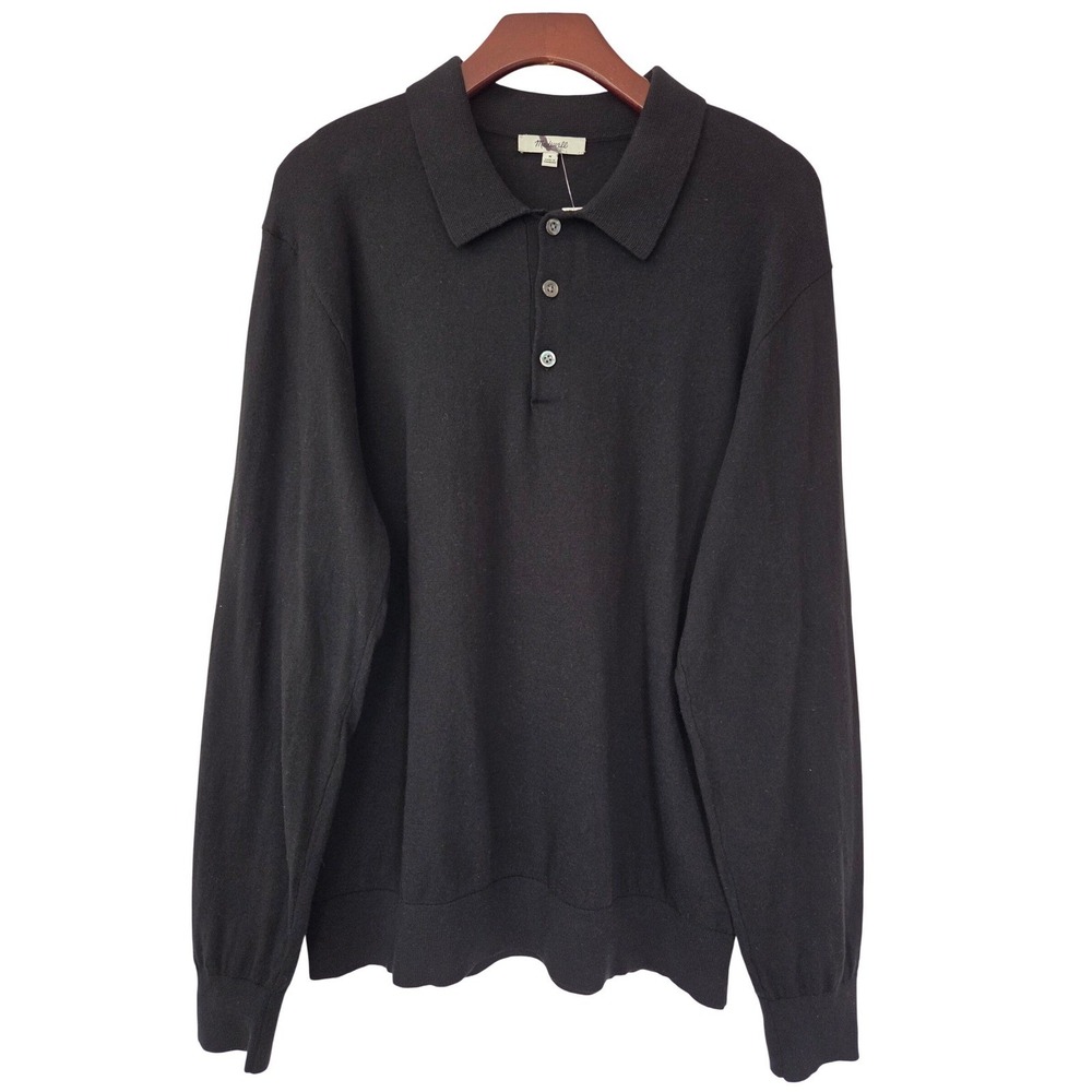 Madewell Long Sleeve Sweater Polo Mens M Black NWT $98 NW444